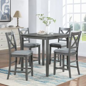 5 Piece Dining Table Set, Wooden Dining Square Table Set for 4 (Color: as Pic)